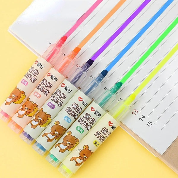 6PC Kawaii Rilakkuma Mini Highlighters
