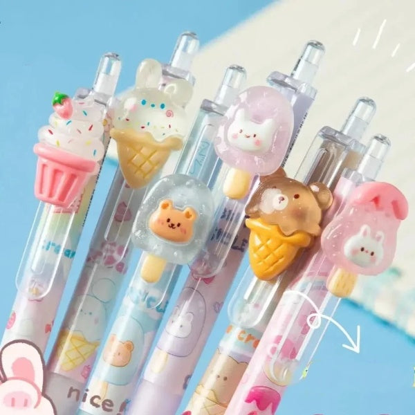 3PC Kawaii Sweet Ice Cream Animals Mechanical Gel Pen-my kawaii office