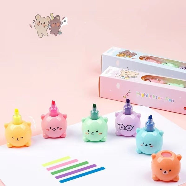 6PC Kawaii Chubby Bear Highlighters