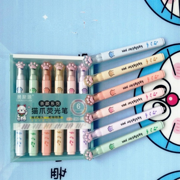 6PC Kawaii Cat Claw Color Highlighters