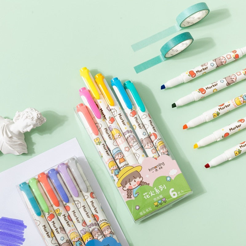 6PC Kawaii Girls Highlighter Pen Set