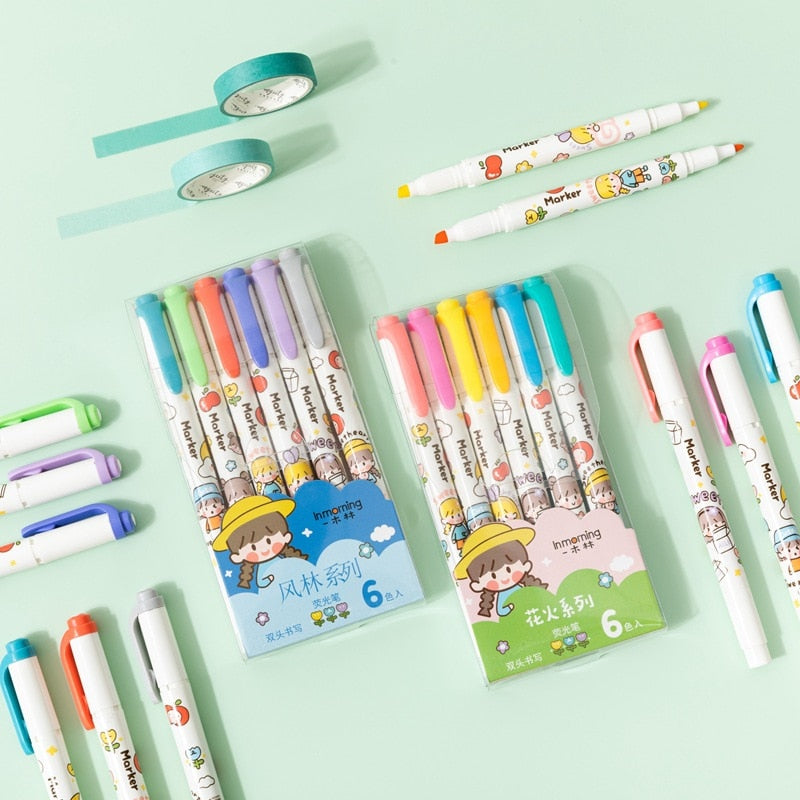 6PC Kawaii Girls Highlighter Pen Set
