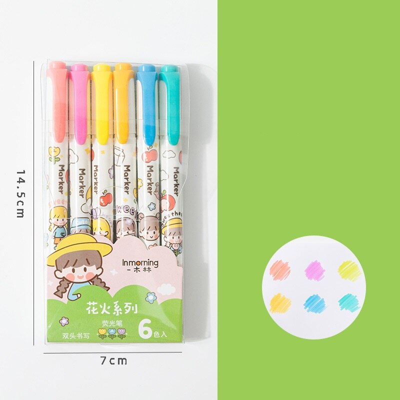 6PC Kawaii Girls Highlighter Pen Set