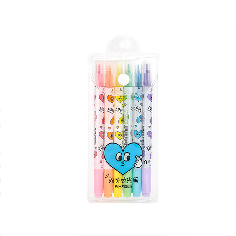 6PC Kawaii Colorful Hearts Double Head Highlighter