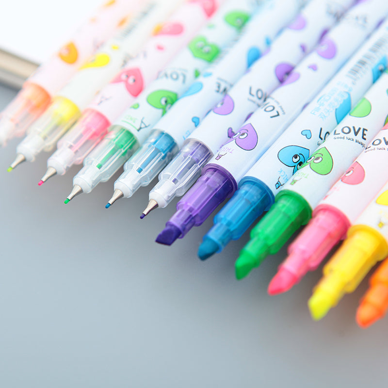 6PC Kawaii Colorful Hearts Double Head Highlighter