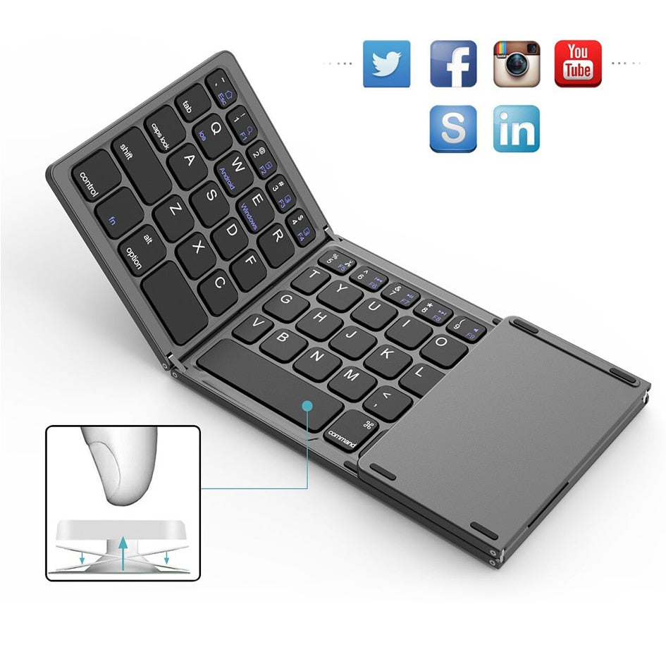 1PC Mini Folding Wireless Bluetooth Keyboard with Touchpad
