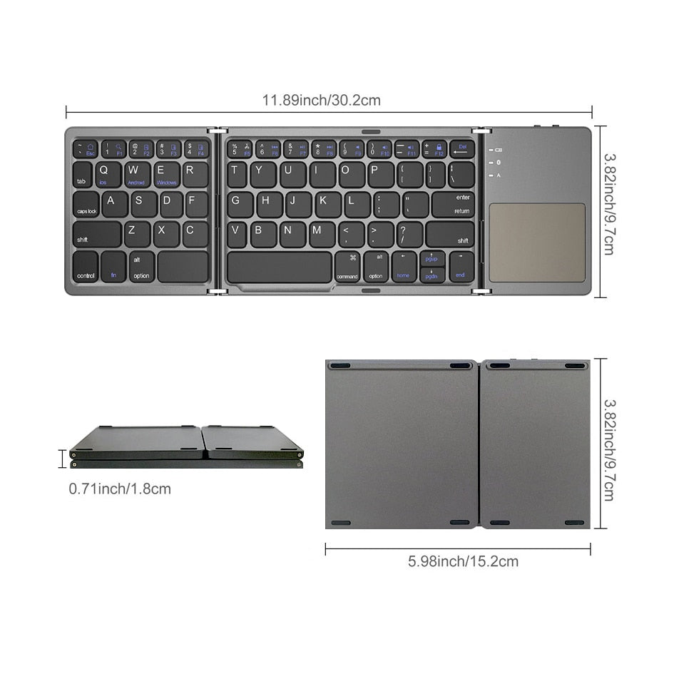 1PC Mini Folding Wireless Bluetooth Keyboard with Touchpad