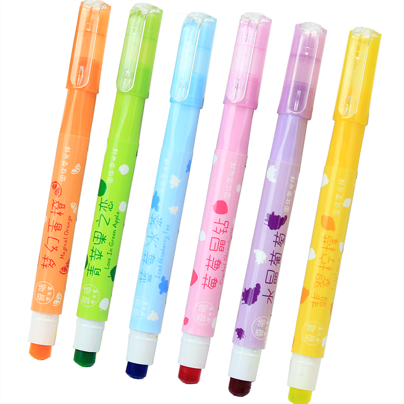 6PC Kawaii Retractable Fruit Scented Highlighters