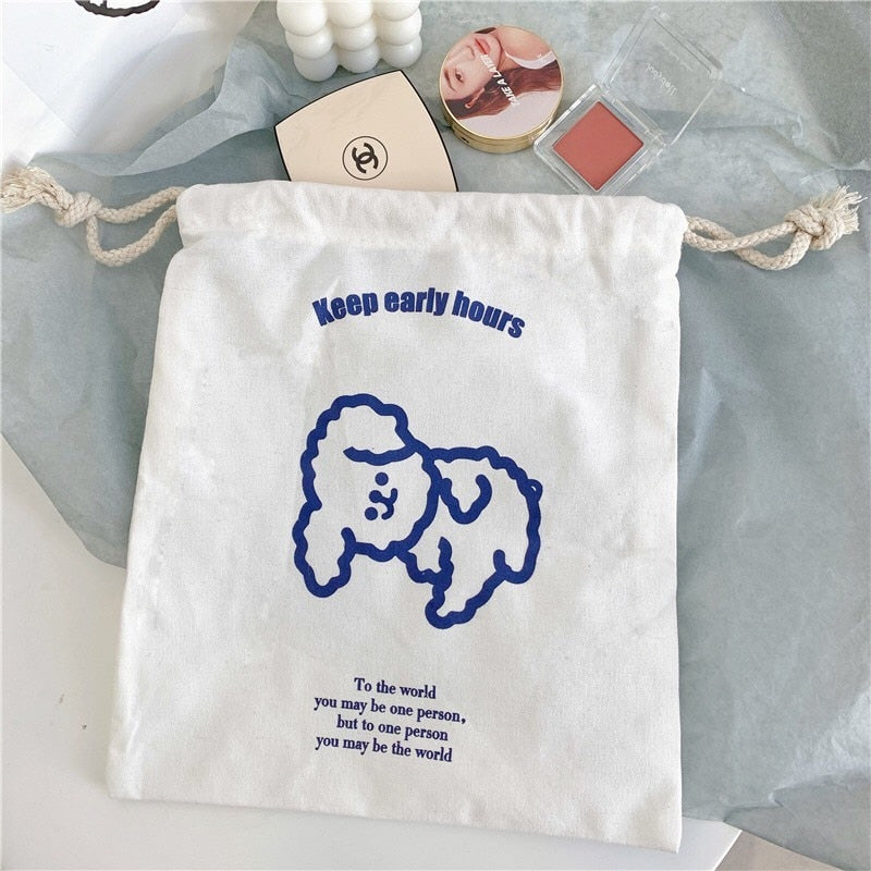 1PC Kawaii Bear Canvas Drawstring Bag