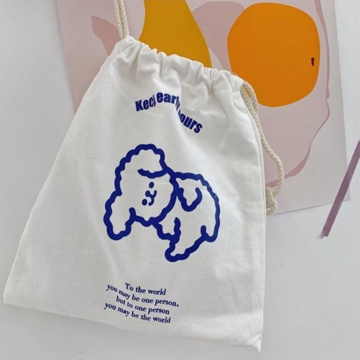 1PC Kawaii Bear Canvas Drawstring Bag