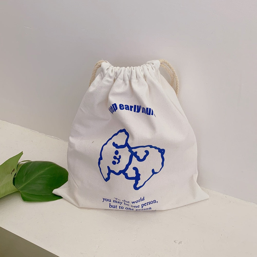 1PC Kawaii Bear Canvas Drawstring Bag