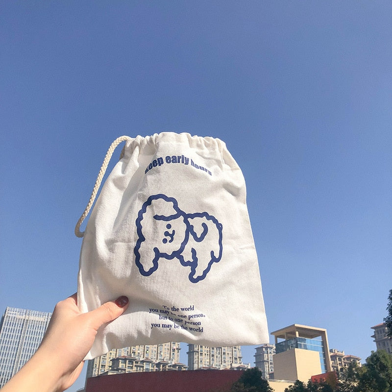 1PC Kawaii Bear Canvas Drawstring Bag