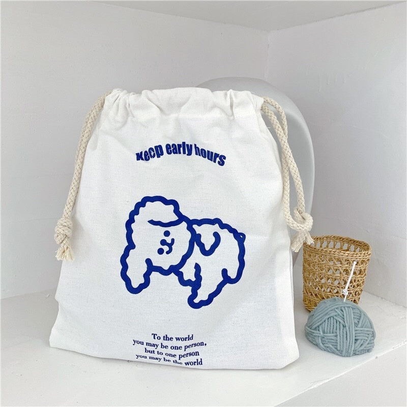 1PC Kawaii Bear Canvas Drawstring Bag