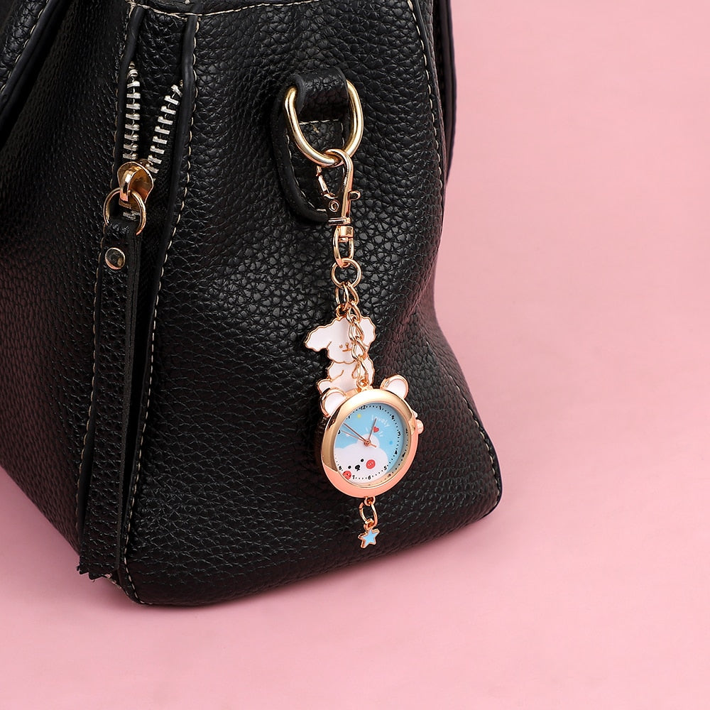 1PC Kawaii Sakura Pocket Watch Keychain Pendant
