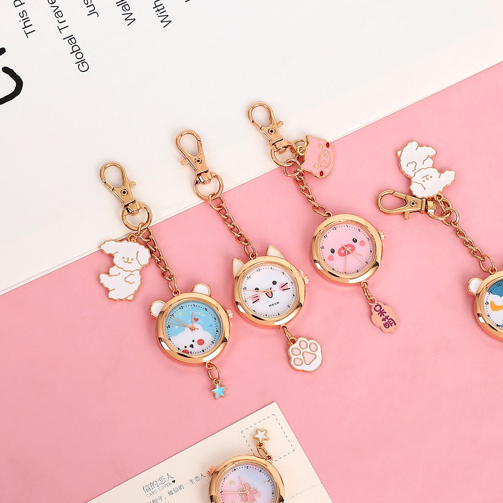 1PC Kawaii Sakura Pocket Watch Keychain Pendant