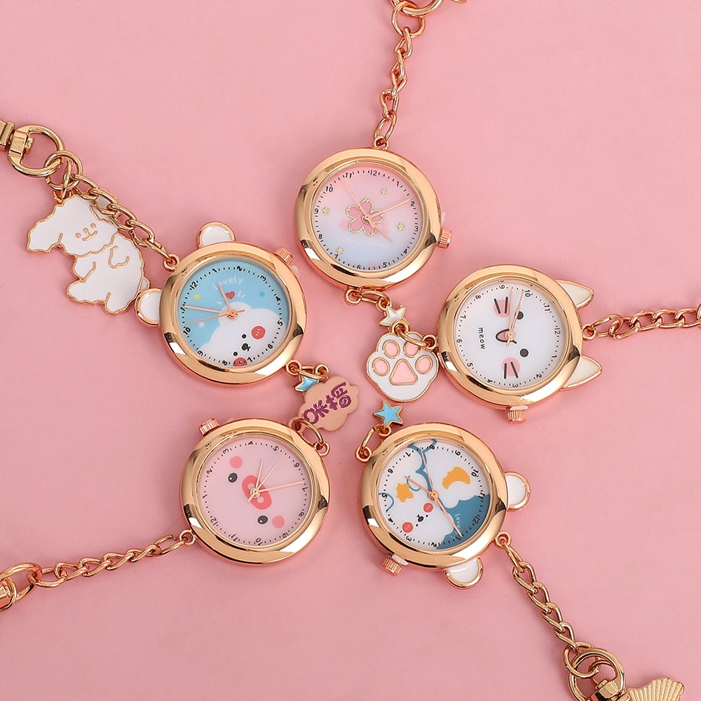 1PC Kawaii Sakura Pocket Watch Keychain Pendant