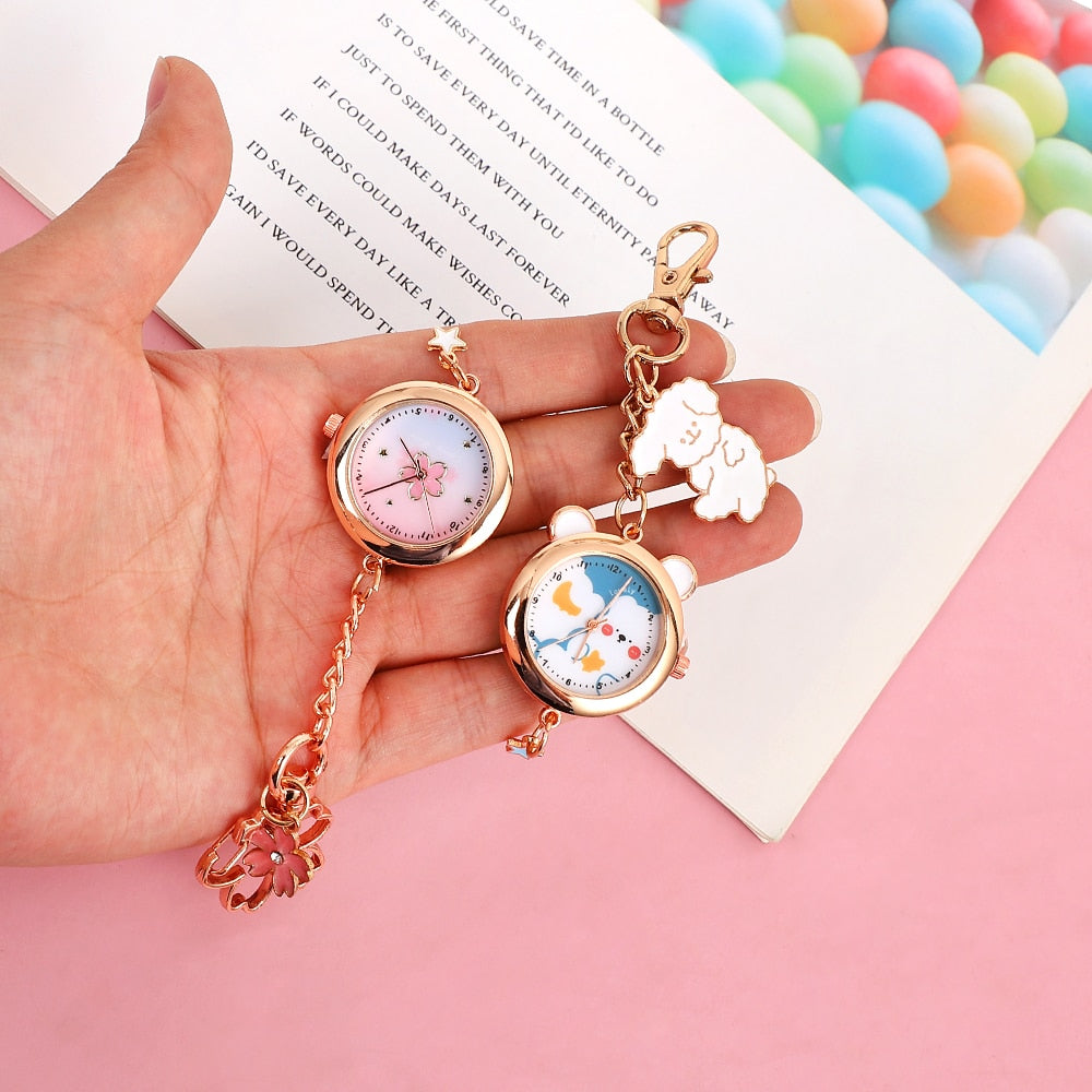 1PC Kawaii Sakura Pocket Watch Keychain Pendant