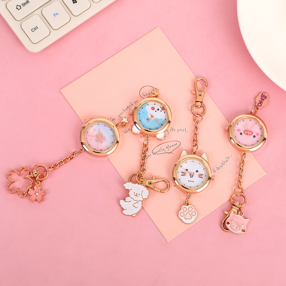 1PC Kawaii Sakura Pocket Watch Keychain Pendant