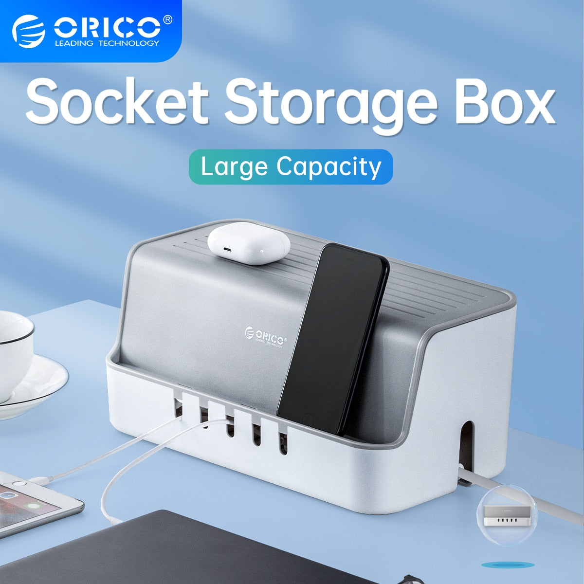 ORICO Power Strip Storage Box Cable Management Winder for Sockets Mobile Phone Holder Charging Cables Organizer