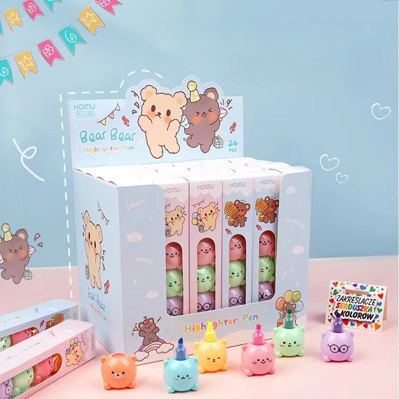 6PC Kawaii Chubby Bear Highlighters