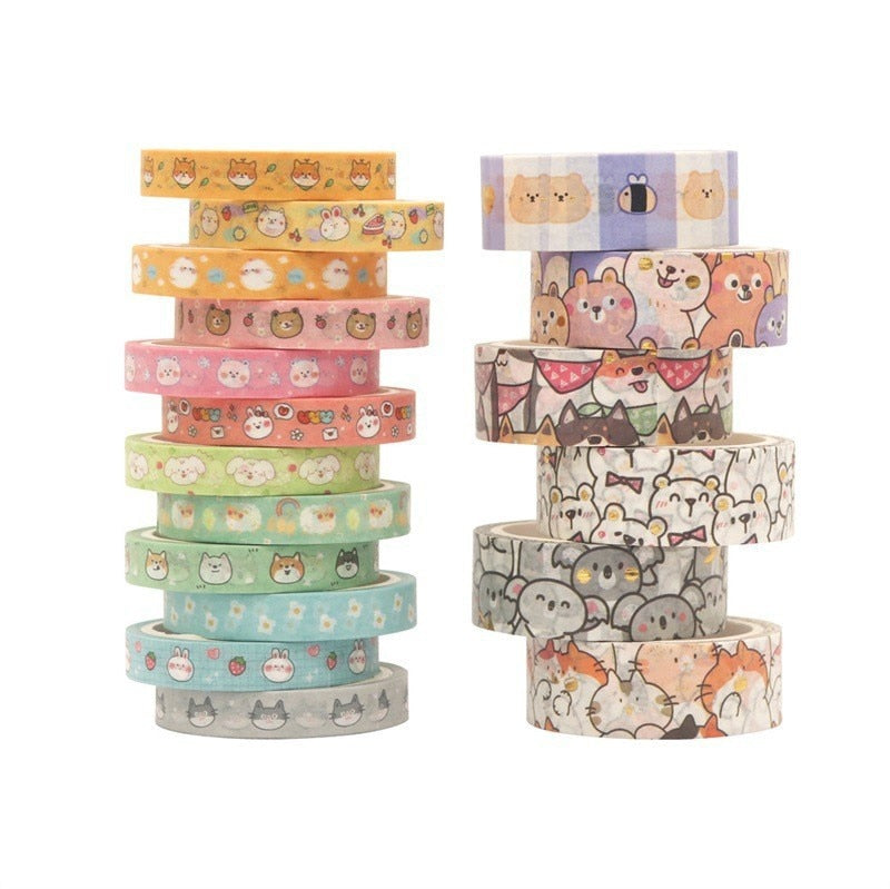 18PC Kawaii Animals Face Washi Tape Set