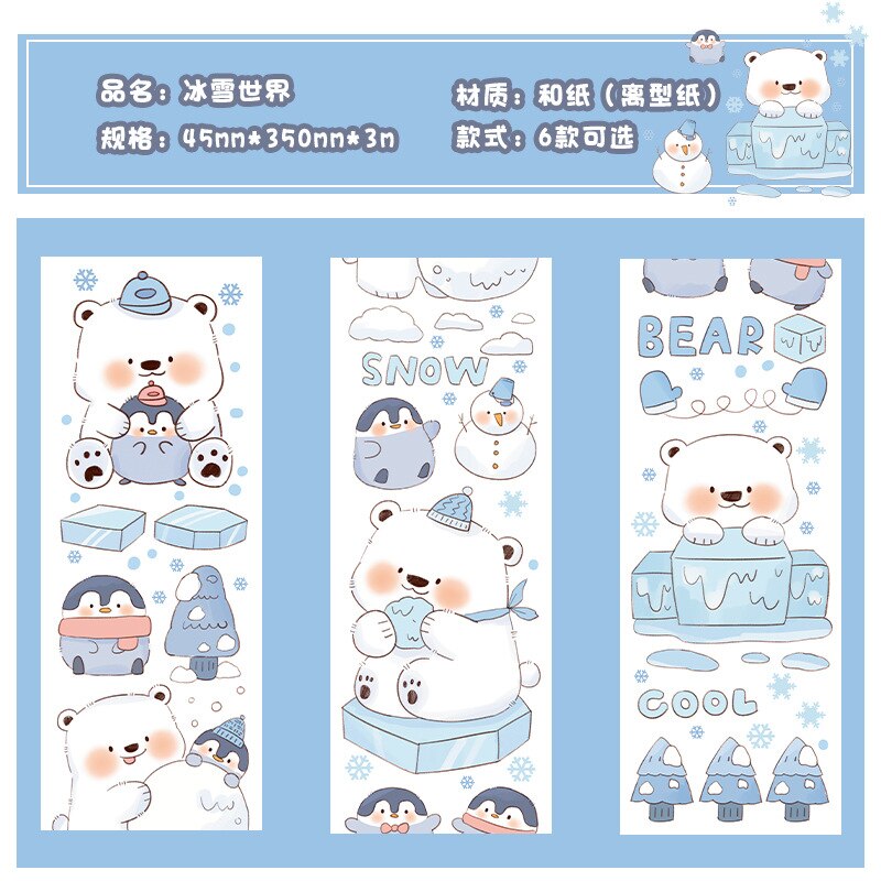 1PC Kawaii Snow Bear Washi Tape Collection