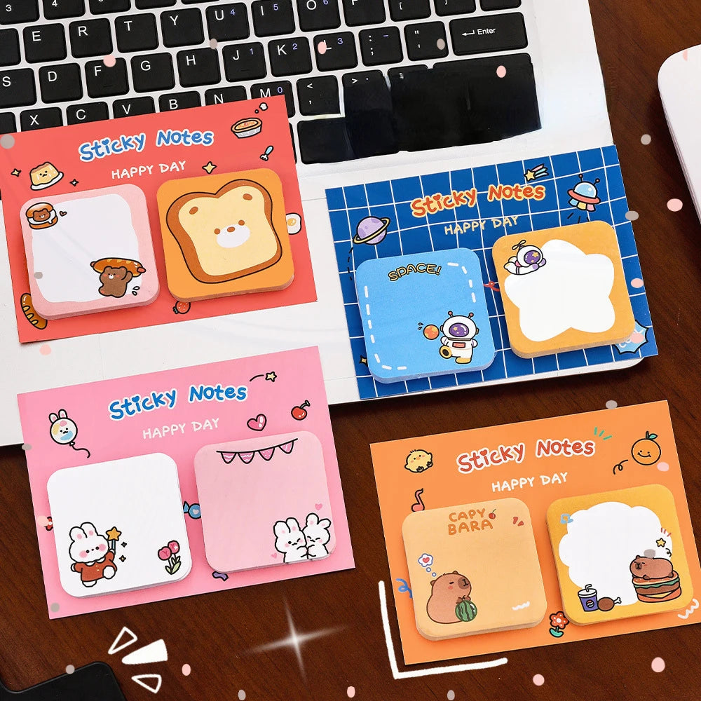 4PC Kawaii Happy Rabbit Capybara Memo Pad Sticky Notes