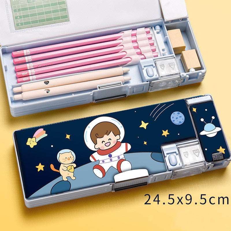 Multifunction Creative 2 Layer Plastic Pencil Cases Cute Cartoon Pencil Case  Kawaii Pupil Pencil Bags Student Stationery Box with Pencil Sharpener  School Supply