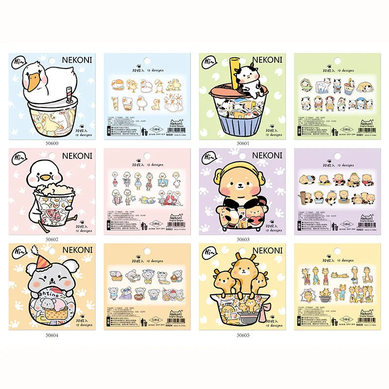 30PC Kawaii Animal Party Stationery Stickers