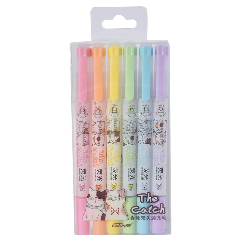 6PC Cute Cat Double Head Scented Highlighters