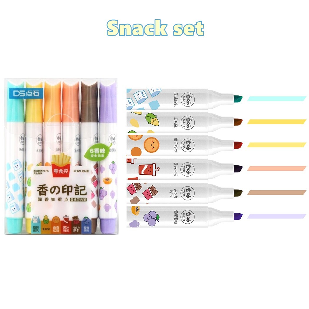 6PC Delicious Food Scented Fluorescent Highlighter Pens