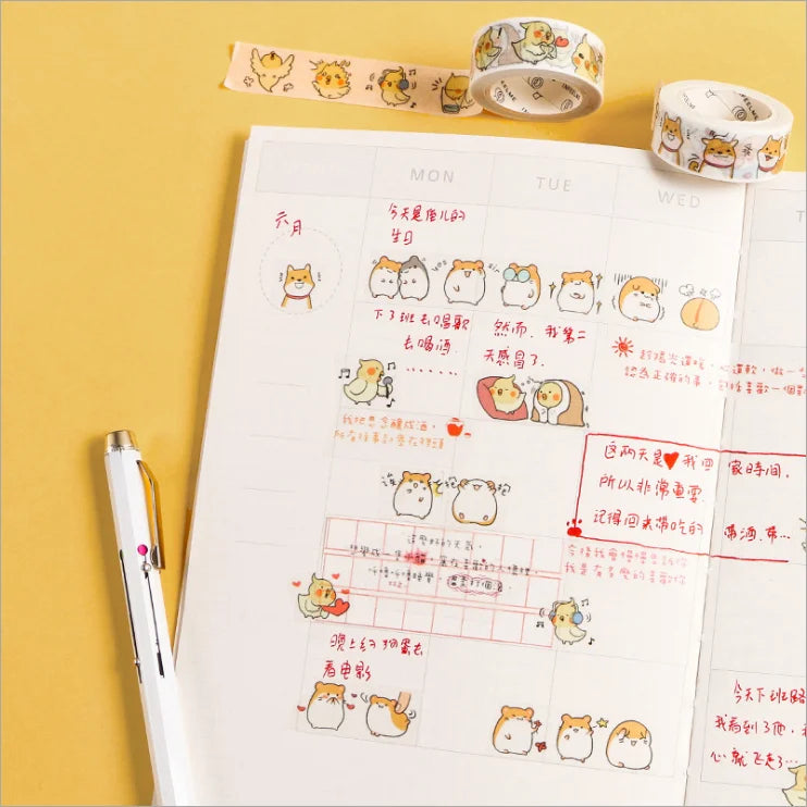 1PC Cute Round Animals Washi Tape Collection