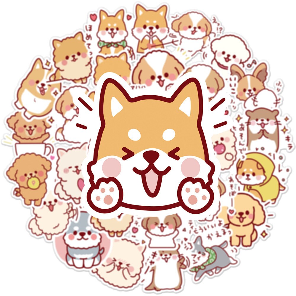 50PC Kawaii Fluffy Dog PVC Waterproof Stickers