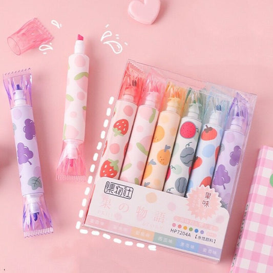 6PC Kawaii Fruit Aroma Double Head Highlighter