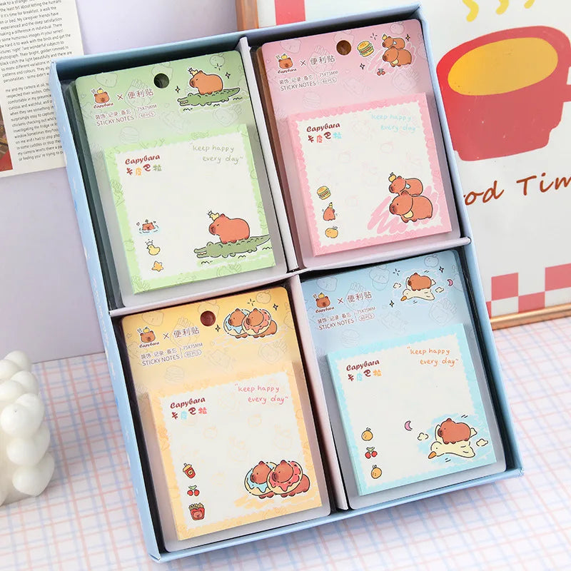 4PC Kawaii Happy Capybara Memo Pad Sticky Notes