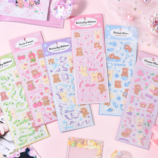 12PC Kawaii Bear Rabbit Stickers Set