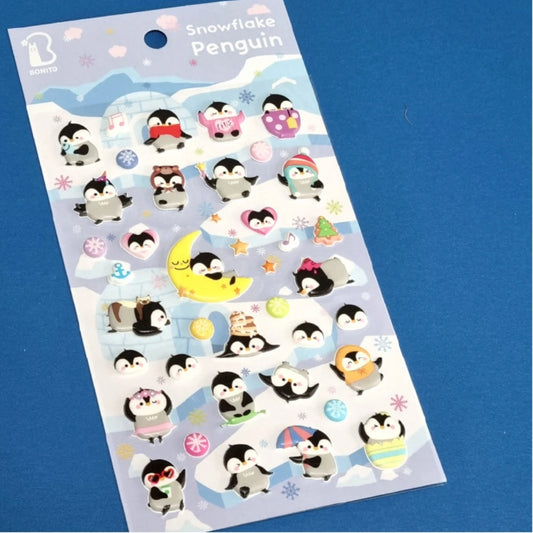 1PC Kawaii Snowflake Penguin 3D Puffy Stickers