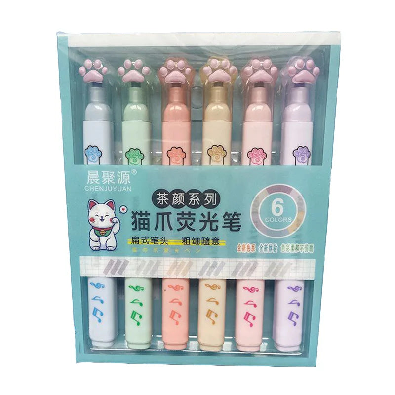 6PC Kawaii Cat Claw Color Highlighters