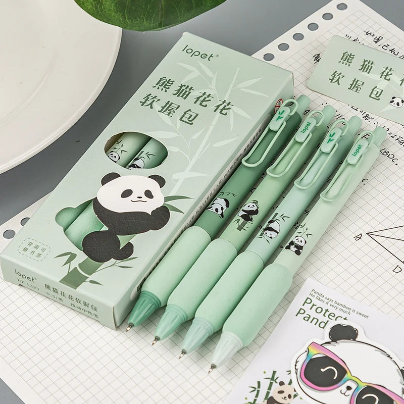 4PC Kawaii Panda Green Bamboo Soft Touch Gel Pen