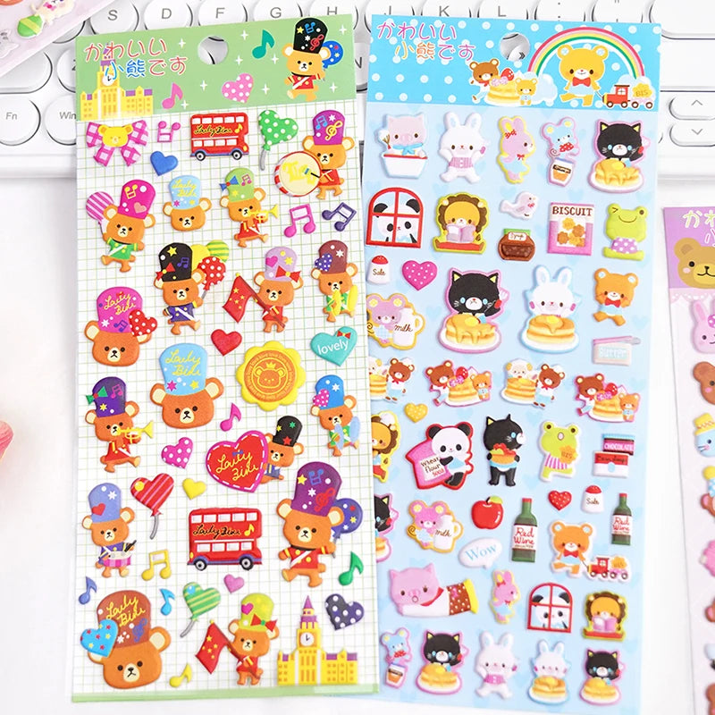 4PC Kawaii Bear Friends 3D Puffy Stickers