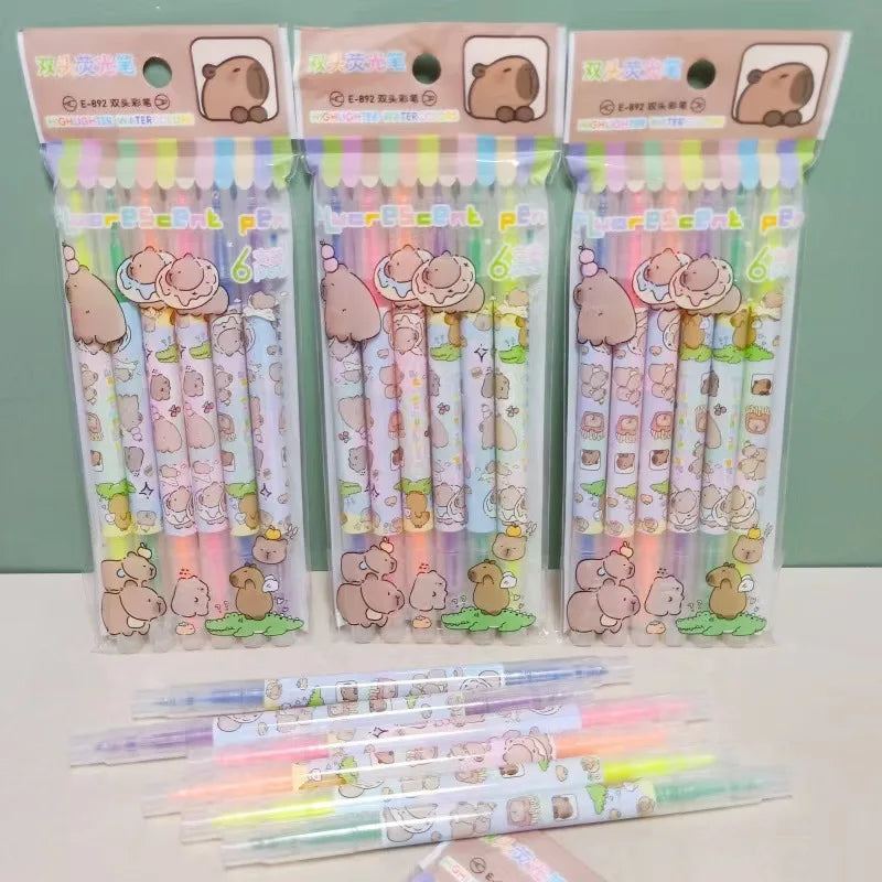 6PC Kawaii Capybara Double Head Highlighter