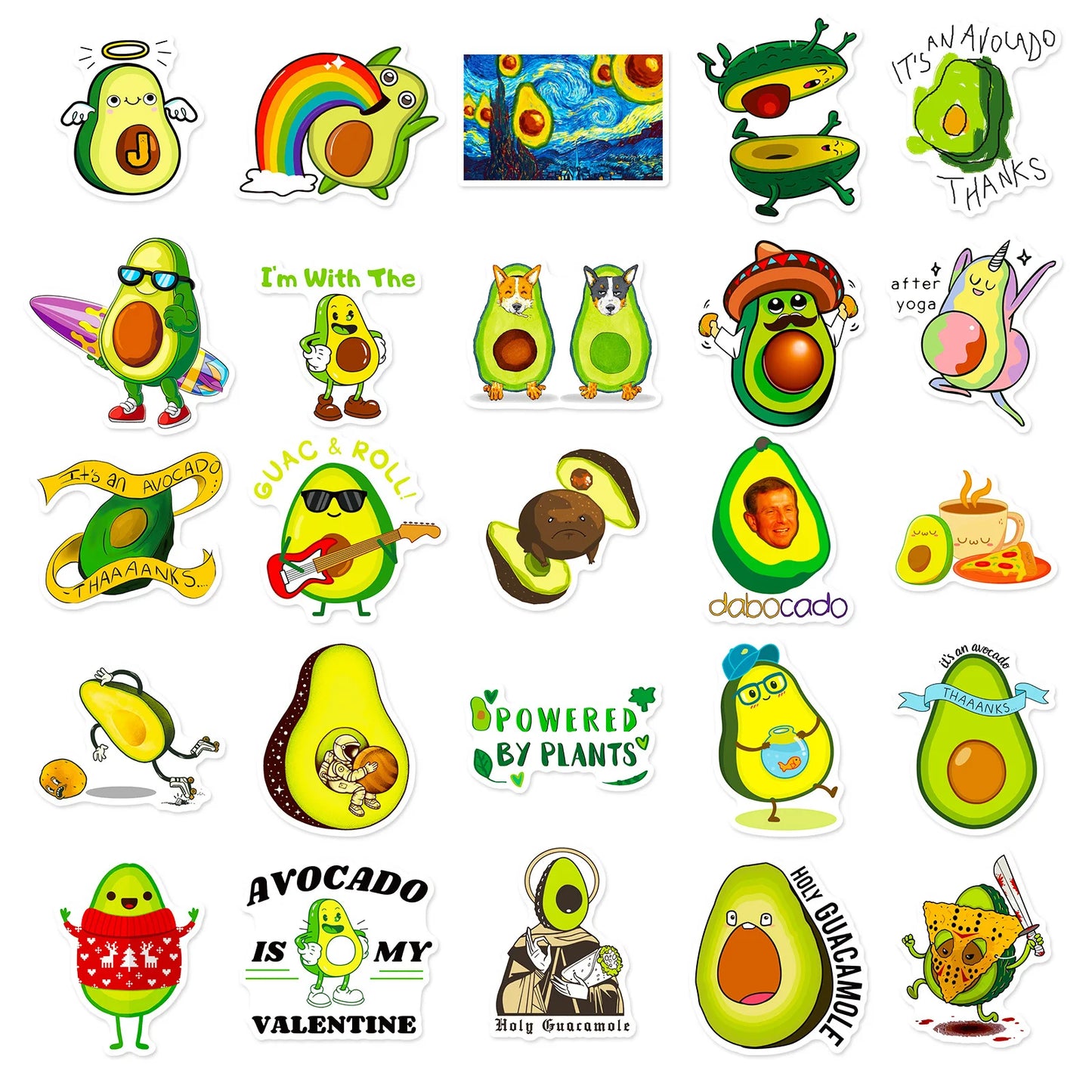 50PC Fun Avocado PVC Decorative Stickers