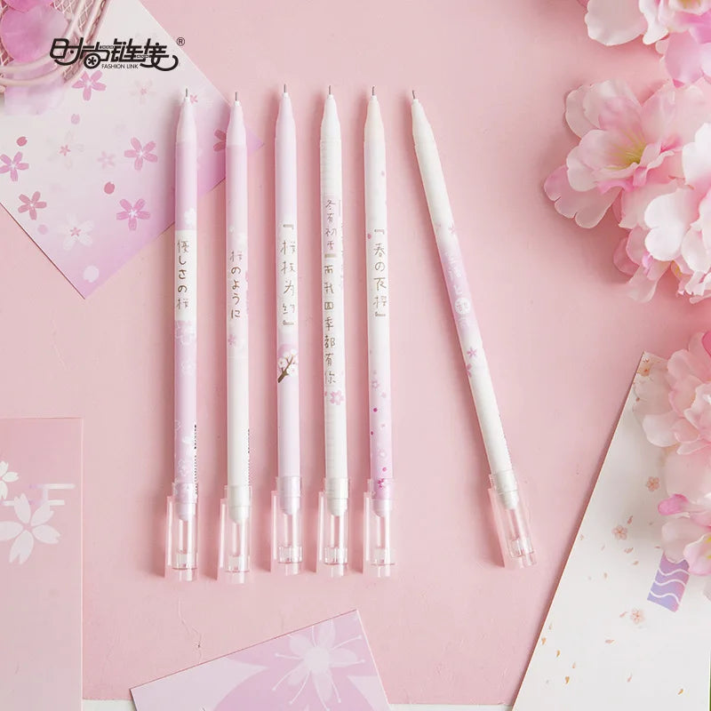 6PC Kawaii Sakura Cherry Blossoms Gel Pen-my kawaii office