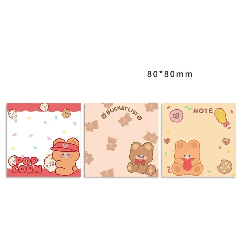 3 Pack Kawaii Rabbit Bear Memo Pad Sticky Notes