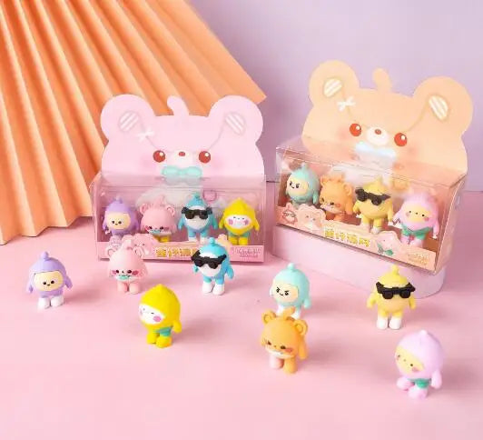 4PC Kawaii Animal Party Rubber Erasers