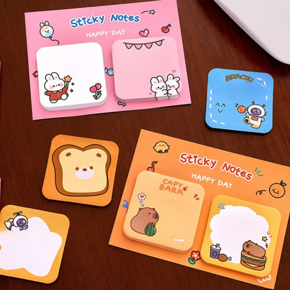 4PC Kawaii Happy Rabbit Capybara Memo Pad Sticky Notes