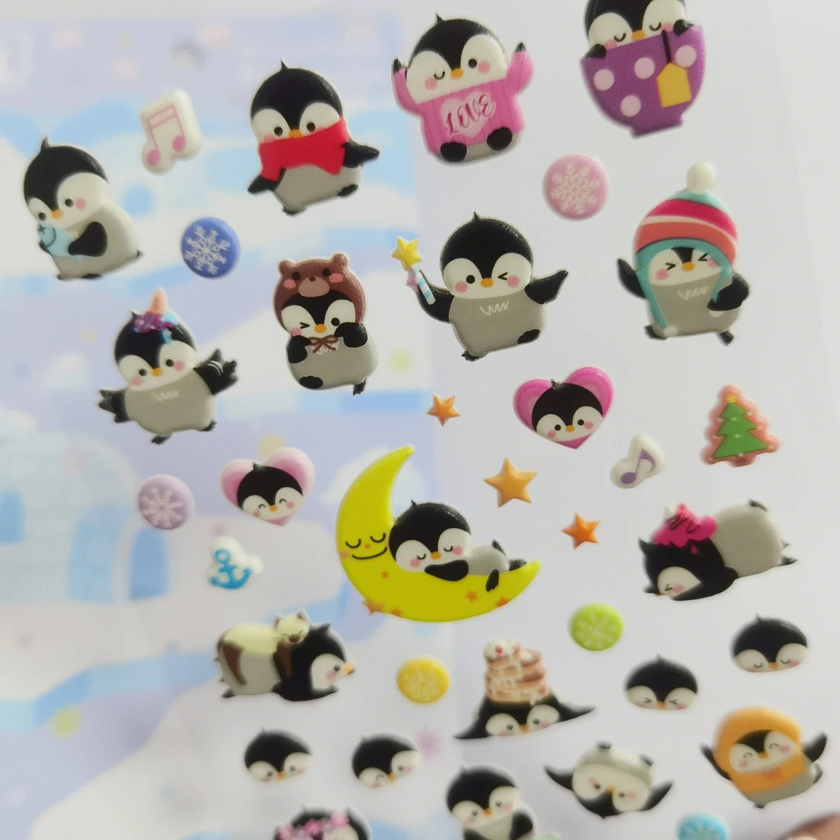 1PC Kawaii Snowflake Penguin 3D Puffy Stickers