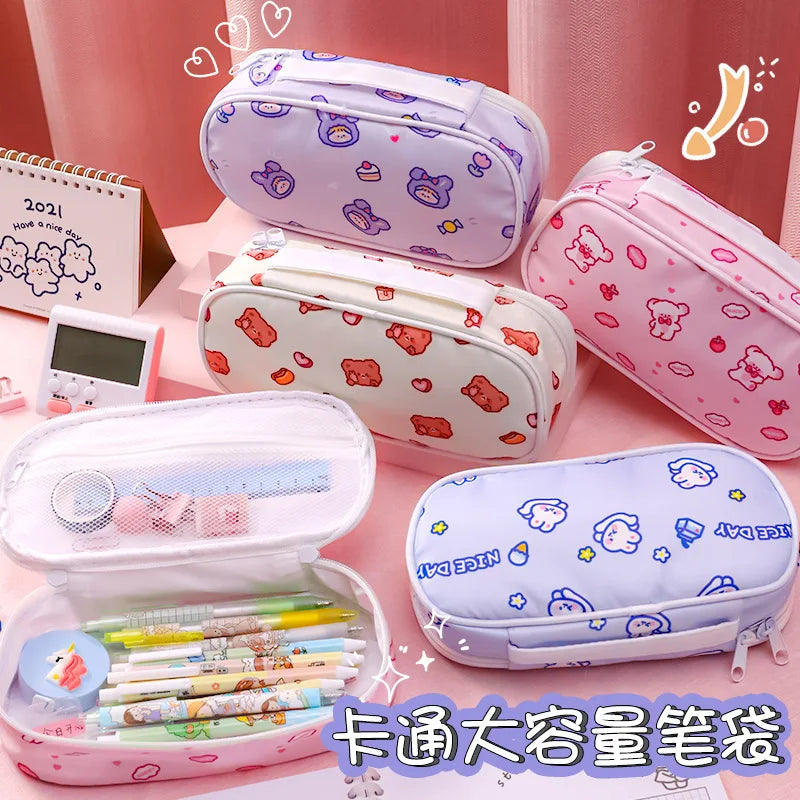 1PC Kawaii Bear Rabbit Large Capacity Pencil Bag