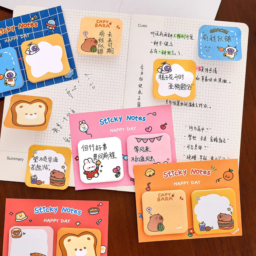 4PC Kawaii Happy Rabbit Capybara Memo Pad Sticky Notes