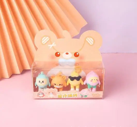 4PC Kawaii Animal Party Rubber Erasers